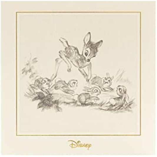 Disney Bambi original sketch greeting card by UK Greetings featuring Bambi's sketch on a blank birthday card.