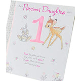 Disney Bambi Thumper first daughter birthday greeting card featuring colorful illustration of Bambi and Thumper for a special occasion
