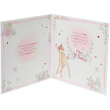 Disney Bambi Thumper first daughter birthday greeting card featuring colorful illustrations of Bambi and Thumper from UK Greetings