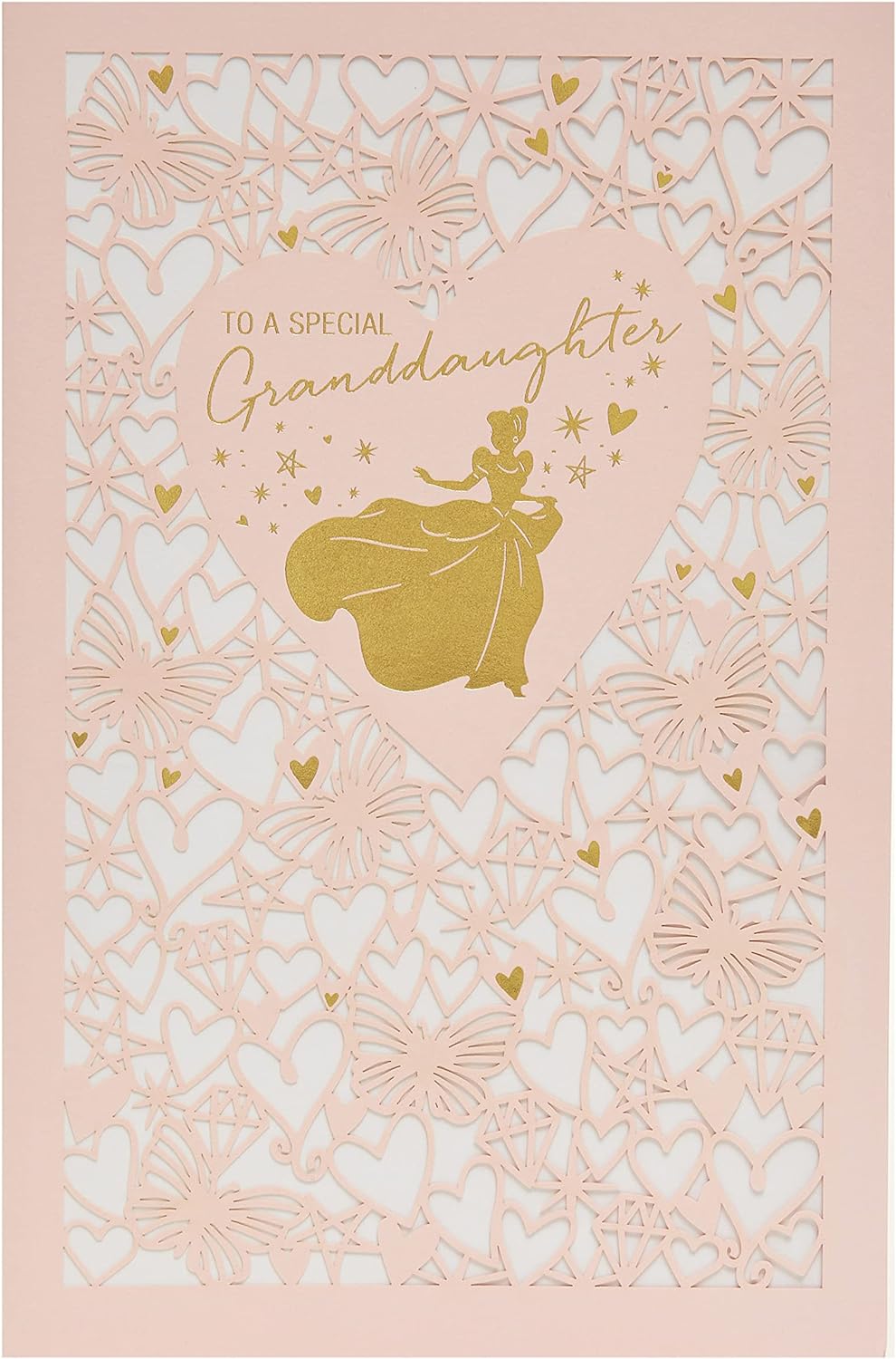 Disney Cinderella greeting card for granddaughter, UK Greetings, featuring Cinderella illustration and celebratory design.