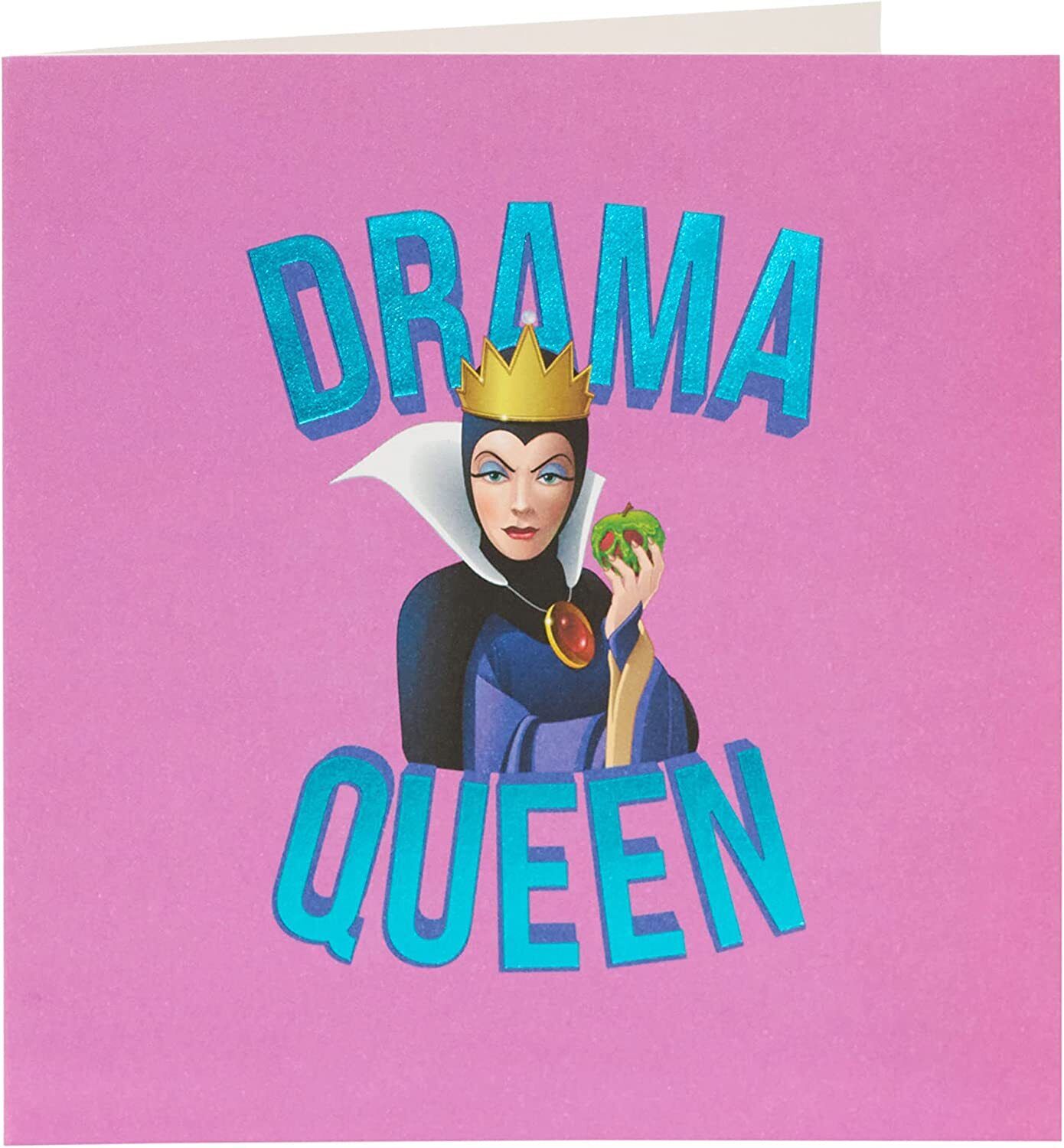 Disney Evil Queen blank birthday greeting card by UK Greetings featuring a villainous queen illustration on high-quality cardstock.