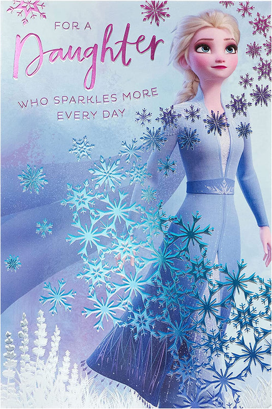 Disney Frozen 2 Elsa daughter birthday greeting card featuring Elsa from Frozen 2 with colorful, festive design.