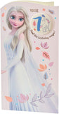 Disney Frozen Elsa 7th birthday greeting card with badge from UK Greetings, featuring Elsa and snowflake designs.