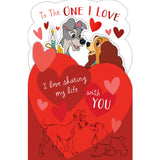 Disney Lady and the Tramp Valentine's Day greeting card by UK Greetings featuring romantic illustration from the classic animated film.