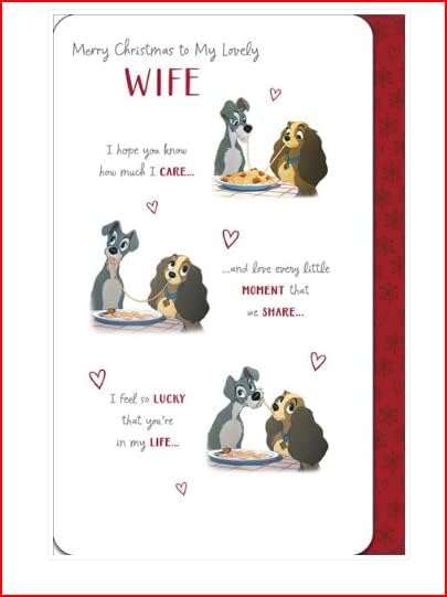 Disney Lady & Tramp wife Christmas greeting card by UK Greetings with festive holiday design and adorable character illustration.