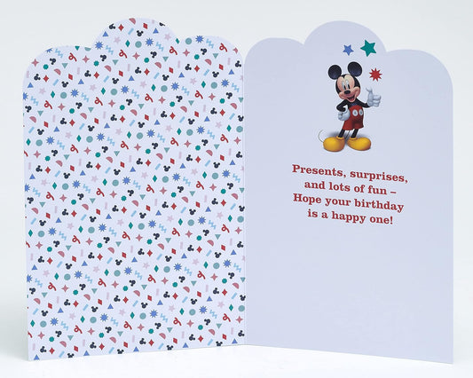 Disney Mickey Mouse 1st birthday greeting card by UK Greetings featuring colorful Mickey Mouse design for a first birthday celebration.