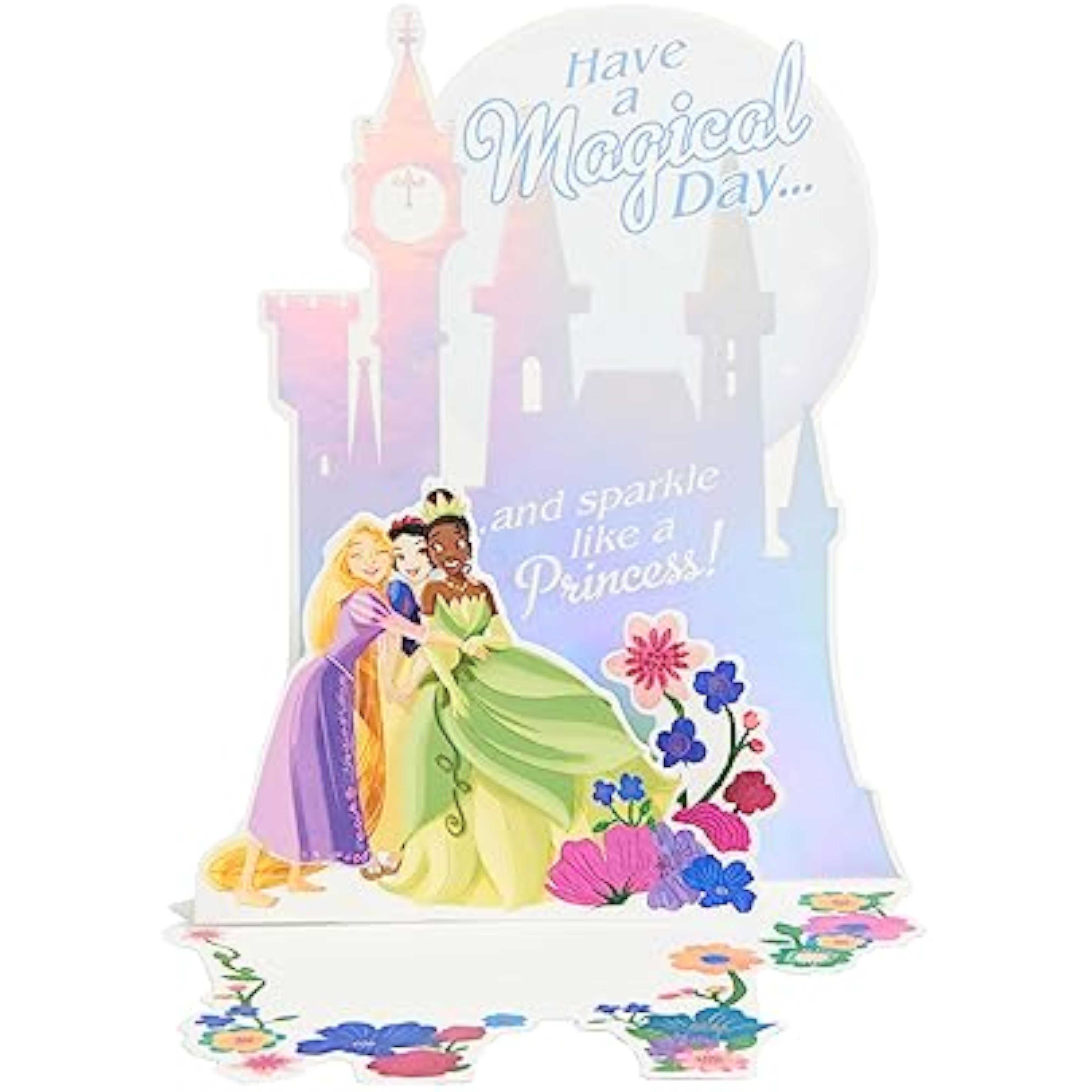Disney Princess pop-up castle greeting card featuring colorful princess illustrations for birthday celebrations.