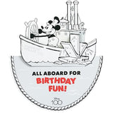 Disney Steamboat Willie Mickey pop-up birthday greeting card by UK Greetings featuring classic cartoon character and festive design.