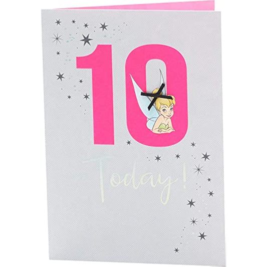 Disney Tinker Bell 10th birthday greeting card by UK Greetings featuring Tinker Bell and magical fairy illustrations.
