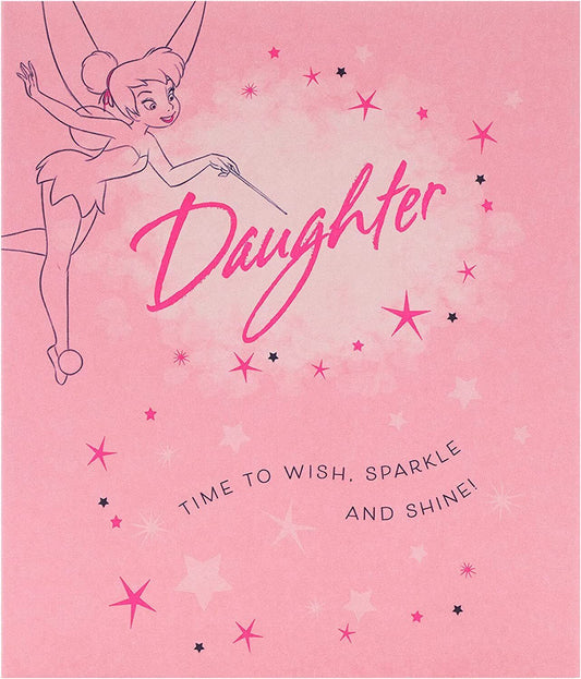 Disney Tinker Bell daughter birthday greeting card with colorful fairy design and whimsical illustration.