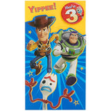 Disney Toy Story 3rd birthday greeting card featuring Woody and Buzz Lightyear, perfect for celebrating a child's special day.