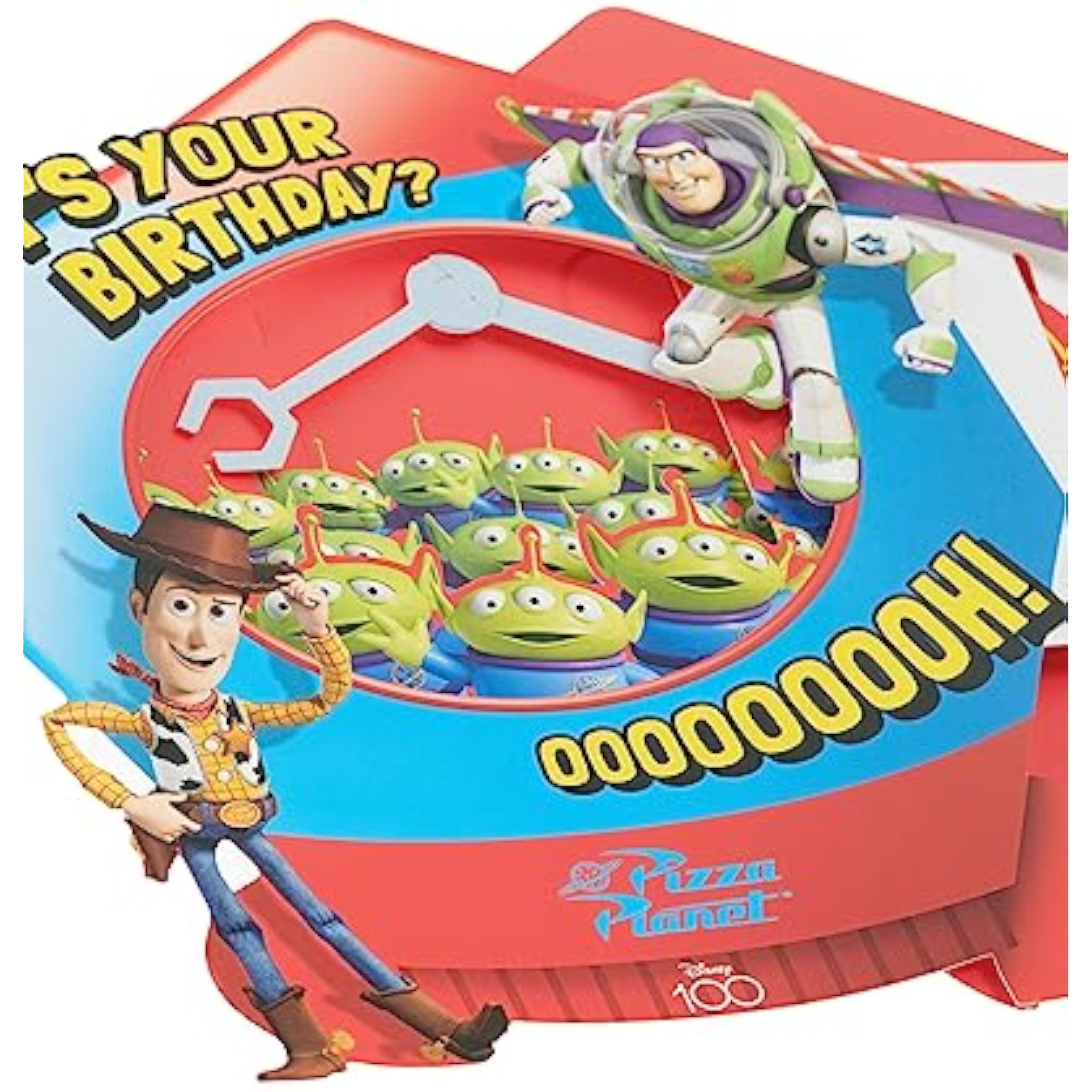 3D Toy Story birthday greeting card with grabber machine design by UK Greetings, featuring colorful Toy Story-themed illustrations.
