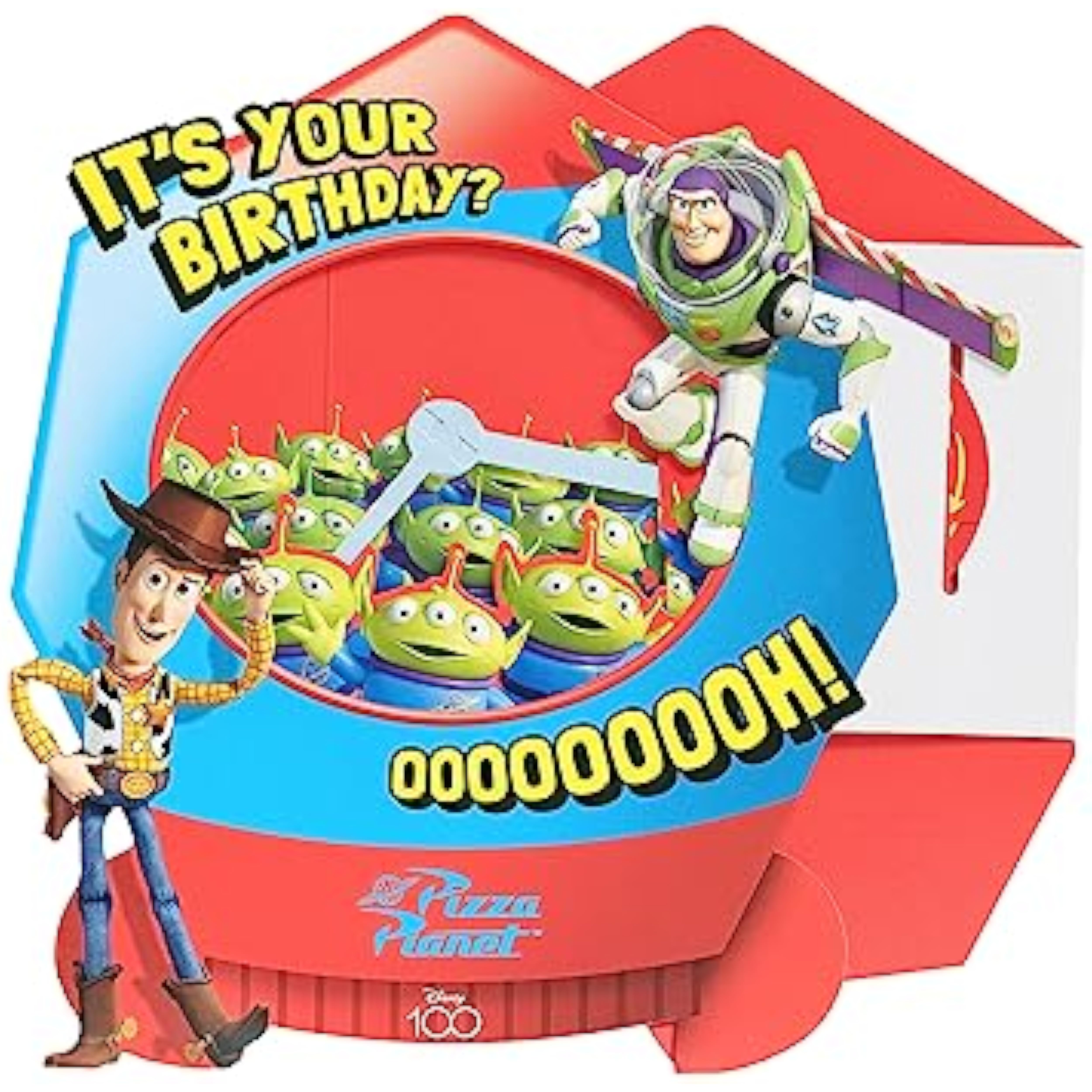 3D Toy Story birthday greeting card featuring a grabber machine design by UK Greetings, with colorful Toy Story characters.
