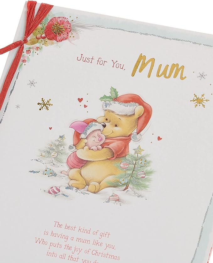 Disney Winnie the Pooh and Piglet Christmas greeting card featuring festive holiday illustrations by UK Greetings.