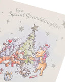 Disney Winnie the Pooh granddaughter Christmas greeting card with festive holiday design and cheerful illustration.
