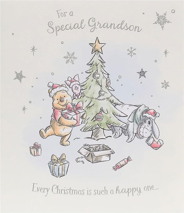 Disney Winnie the Pooh Christmas greeting card featuring a festive tree design, ideal for sending holiday wishes.