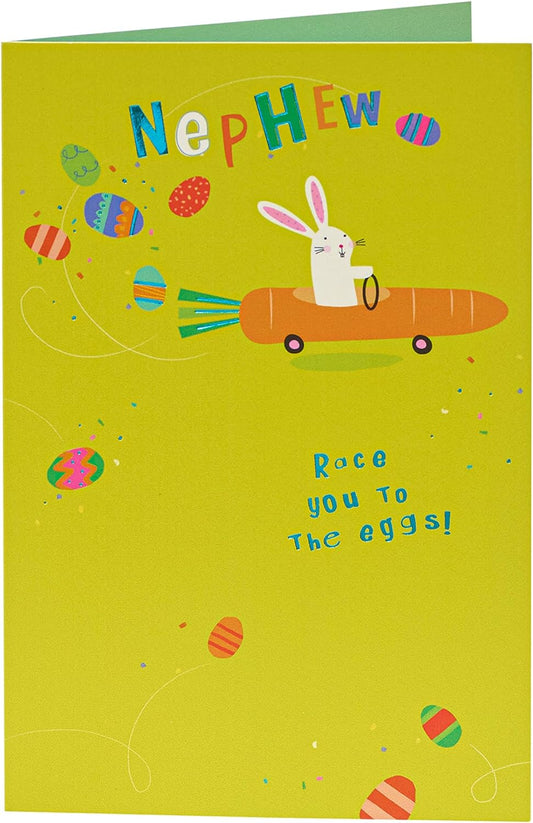 Easter Bunny greeting card for nephew by UK Greetings, featuring colorful bunny illustration and festive holiday design.