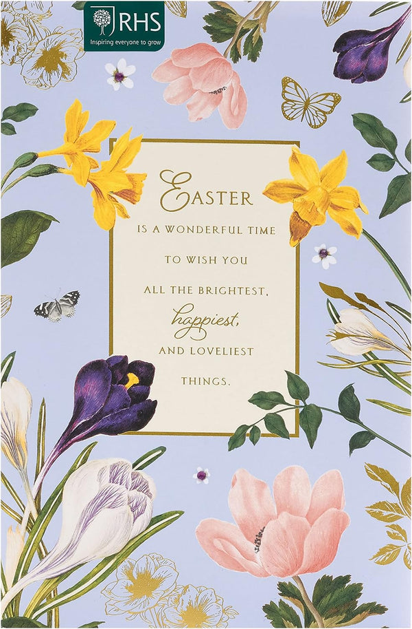 Traditional design greeting card for him, her, or friends with envelope by UK Greetings, featuring floral and festive Easter motifs.