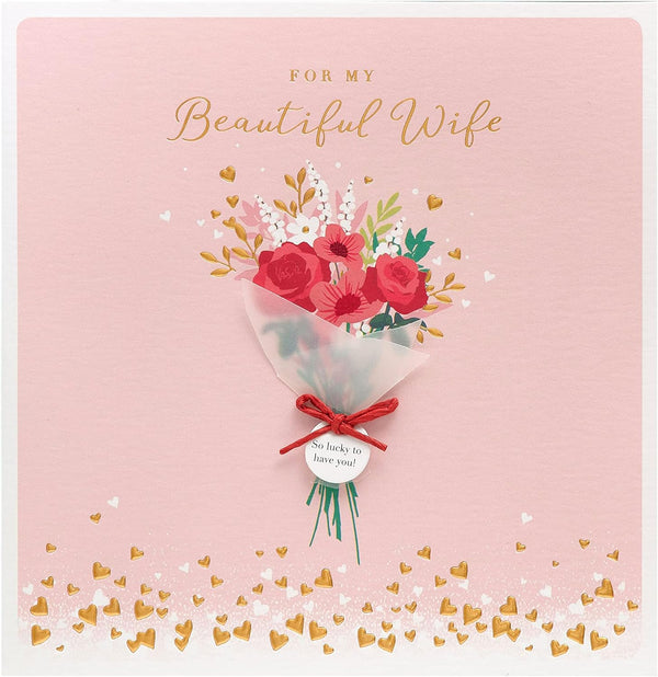 Elegant 3D bouquet wife Valentine's greeting card by UK Greetings with colorful floral design and heartfelt message