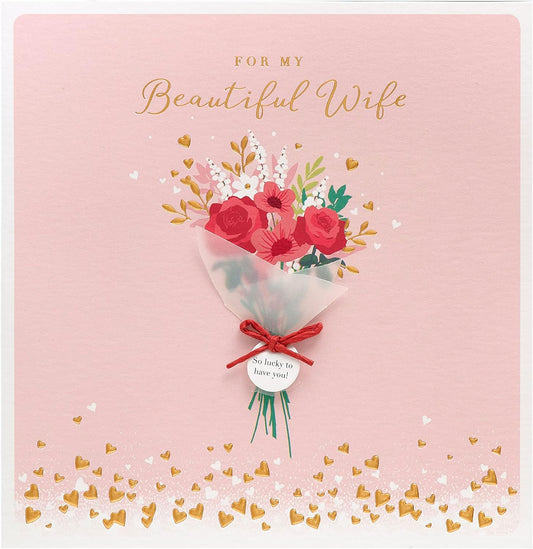 Elegant 3D bouquet wife Valentine's greeting card by UK Greetings with colorful floral design and heartfelt message