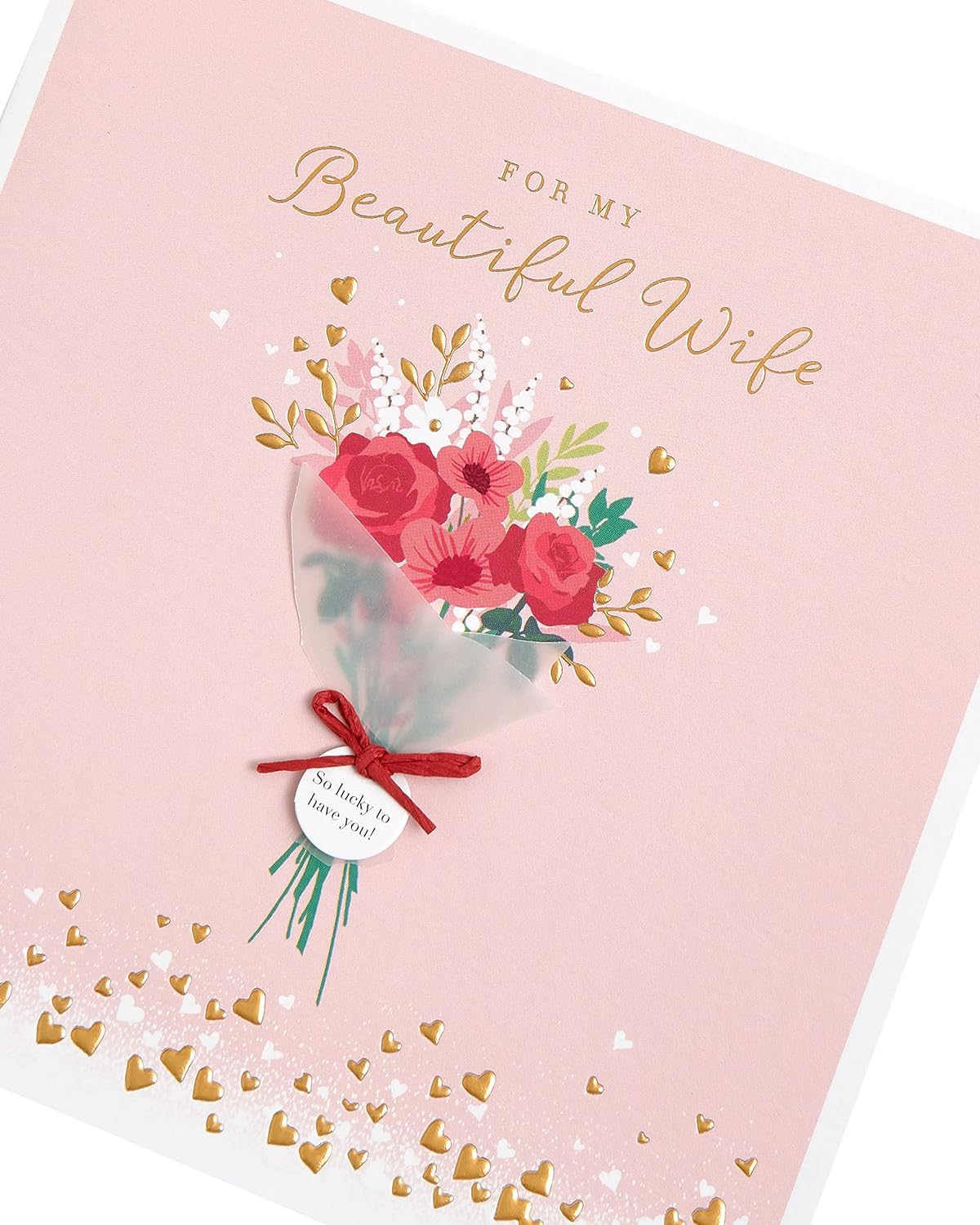 Elegant 3D bouquet wife Valentine's greeting card by UK Greetings with intricate floral design and heartfelt message inside.