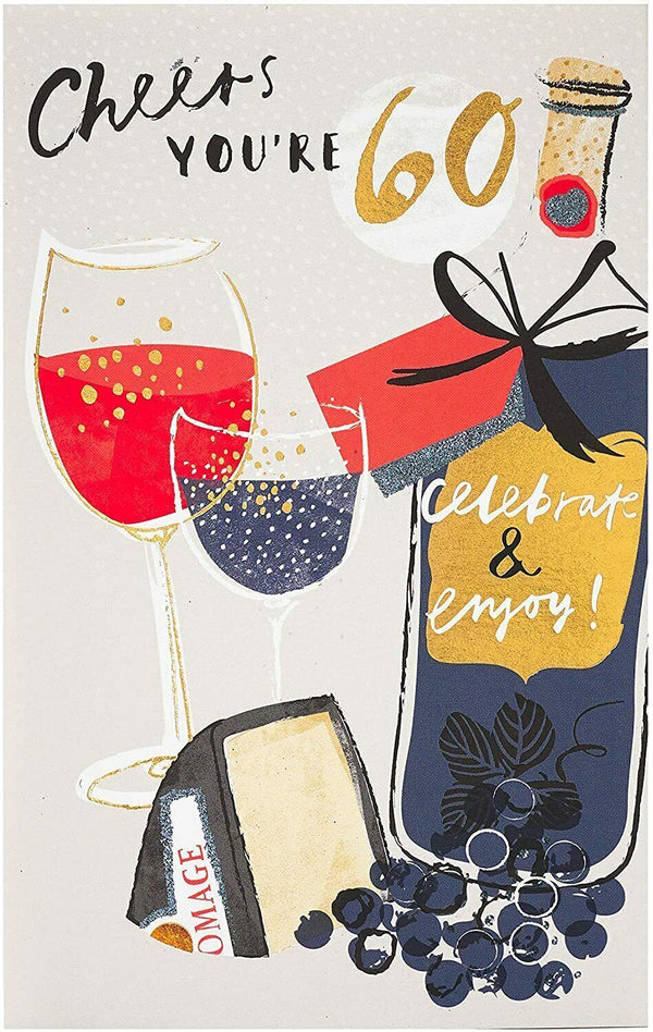 Elegant black and gold foil 60th birthday greeting card with intricate design from UK Greetings.