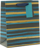 Elegant blue and gold striped gift bag from UK Greetings, featuring a decorative design perfect for gift presentation.