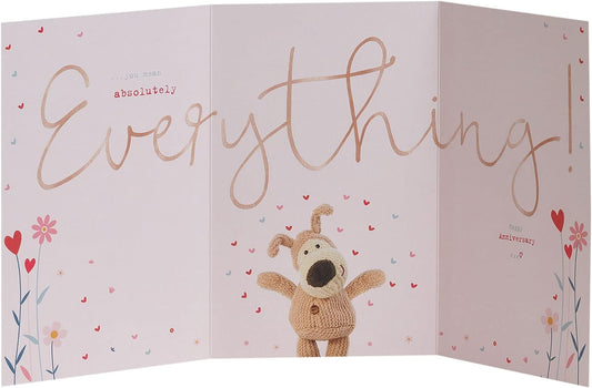 Elegant Boofle gold foil anniversary greeting card for wife, featuring charming floral design and heartfelt message.