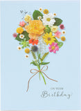 Elegant floral posy birthday greeting card with metallic shine from UK Greetings, featuring colorful floral design on smooth cardstock.