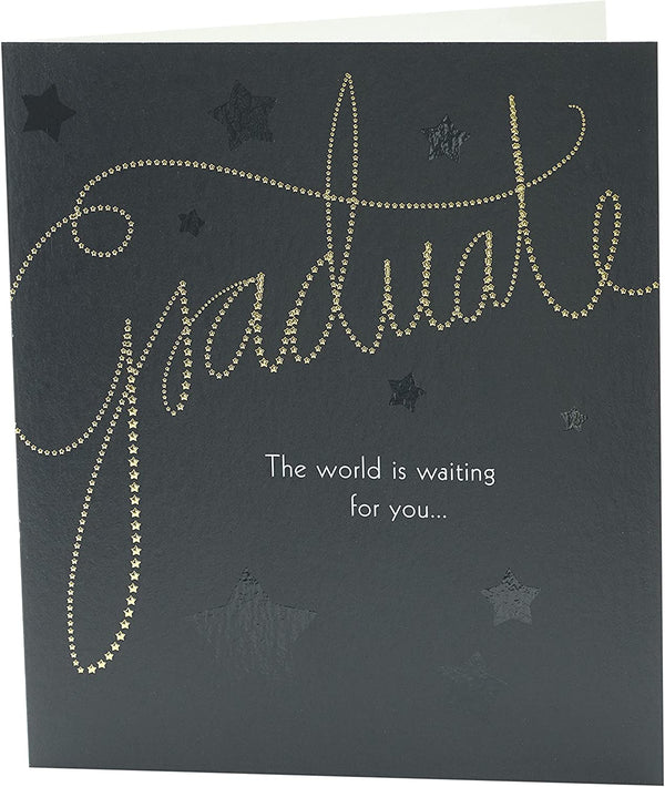 Elegant foil embossed graduation greeting card with celebratory design by UK Greetings, featuring a stylish and festive appearance.