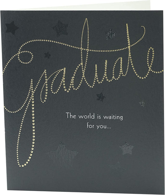 Elegant foil embossed graduation greeting card with celebratory design by UK Greetings, featuring a stylish and festive appearance.
