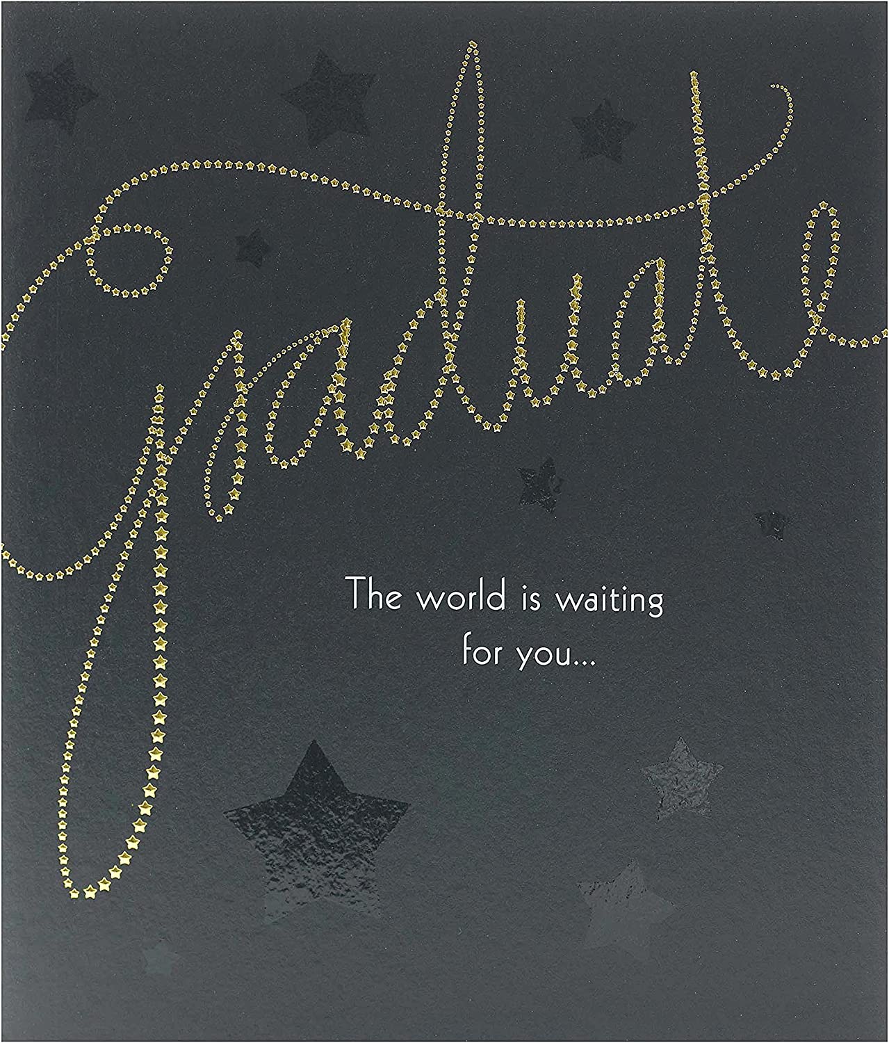 Elegant foil embossed graduation greeting card with gold accents, featuring a celebratory design for graduates.