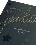 Elegant foil embossed graduation greeting card with gold accents, featuring celebratory design on high-quality UK Greetings card.