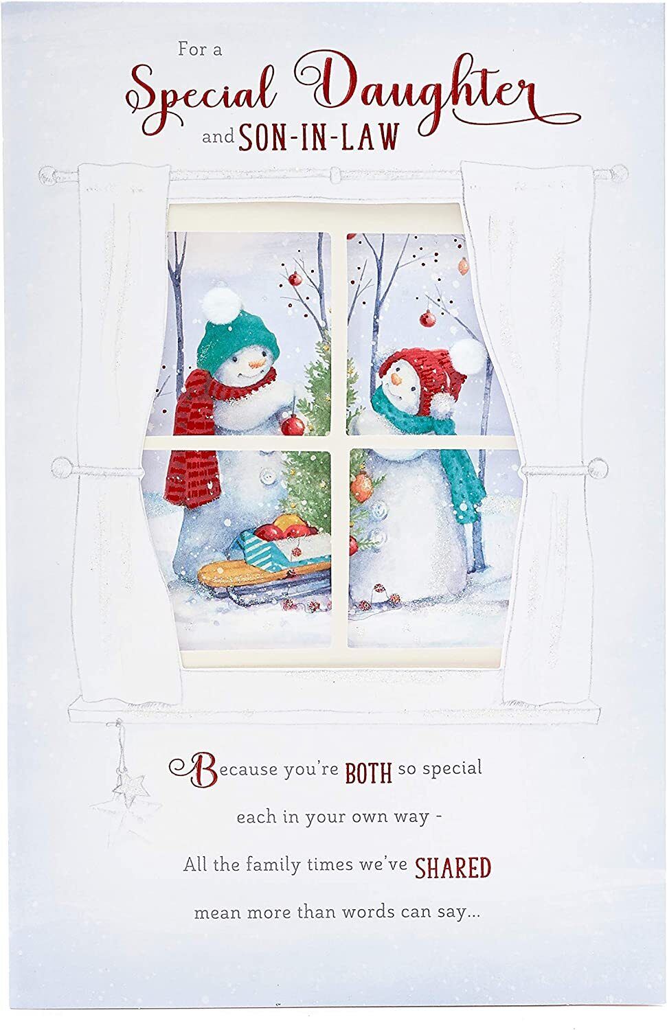 Elegant foil and glitter Christmas greeting card for daughter and son-in-law, featuring festive holiday design by UK Greetings.