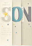 Elegant foil son birthday greeting card from UK Greetings featuring a festive design with shiny foil accents.