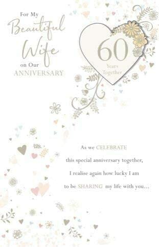 Elegant gold 60th anniversary greeting card for wife by UK Greetings, featuring a sophisticated design with gold accents.