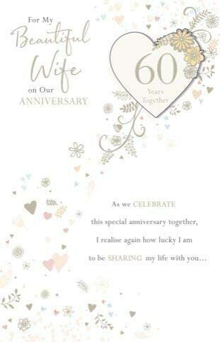 Elegant gold 60th anniversary greeting card for wife by UK Greetings, featuring sophisticated design and heartfelt message.