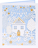 Elegant laser cut new home congratulations greeting card by UK Greetings with intricate design and heartfelt message.