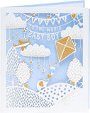 Elegant laser-cut baby boy arrival greeting card with delicate design and heartfelt message, perfect for celebrating a new arrival.
