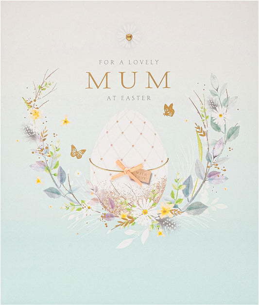 Elegant Mum Easter Heart greeting card with floral design from UK Greetings, featuring a heartfelt message for Easter celebration.
