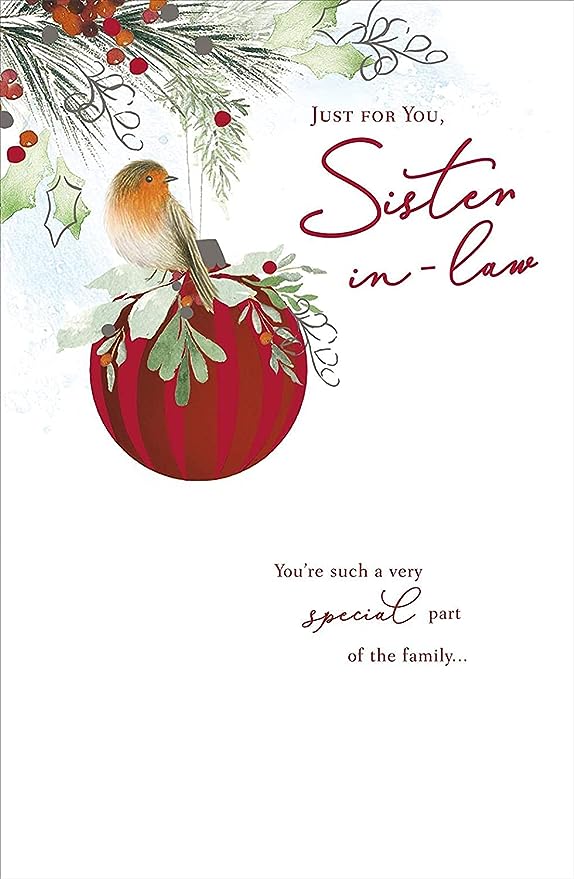 Elegant Robin Bauble Christmas greeting card for sister-in-law, featuring festive holiday design by UK Greetings.