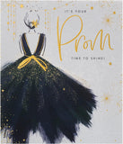 Elegant greeting card from UK Greetings featuring a stunning dress design, perfect for celebrating her special prom night.