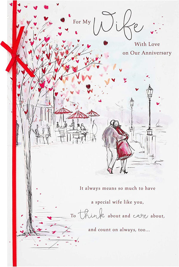 Elegant wife anniversary love greeting card from UK Greetings featuring romantic floral design and heartfelt message.
