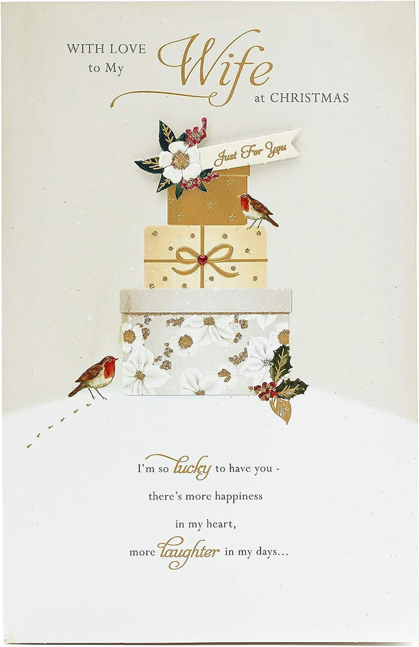 Elegant winter wishes Christmas greeting card for wife by UK Greetings with festive holiday design and heartfelt message.