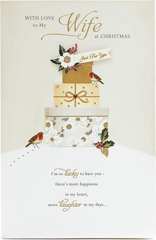 Elegant winter wishes Christmas greeting card for wife by UK Greetings with festive holiday design and heartfelt message.