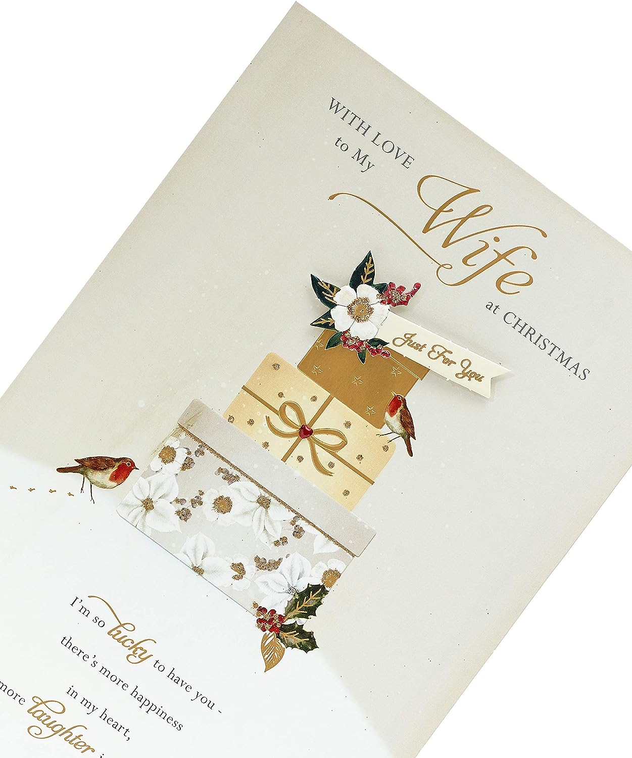 Elegant winter wishes Christmas greeting card for wife by UK Greetings featuring festive holiday design and heartfelt message.