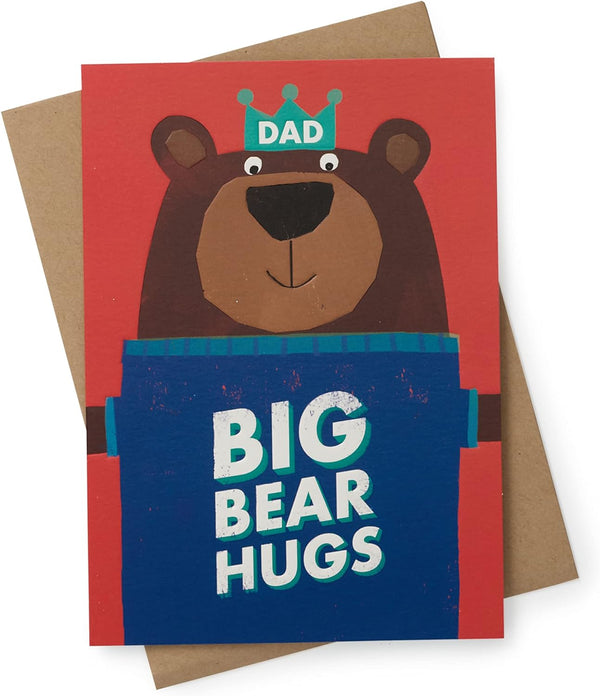 Embossed Bear Dad birthday greeting card with adorable bear design from UK Greetings, featuring textured embossed details.