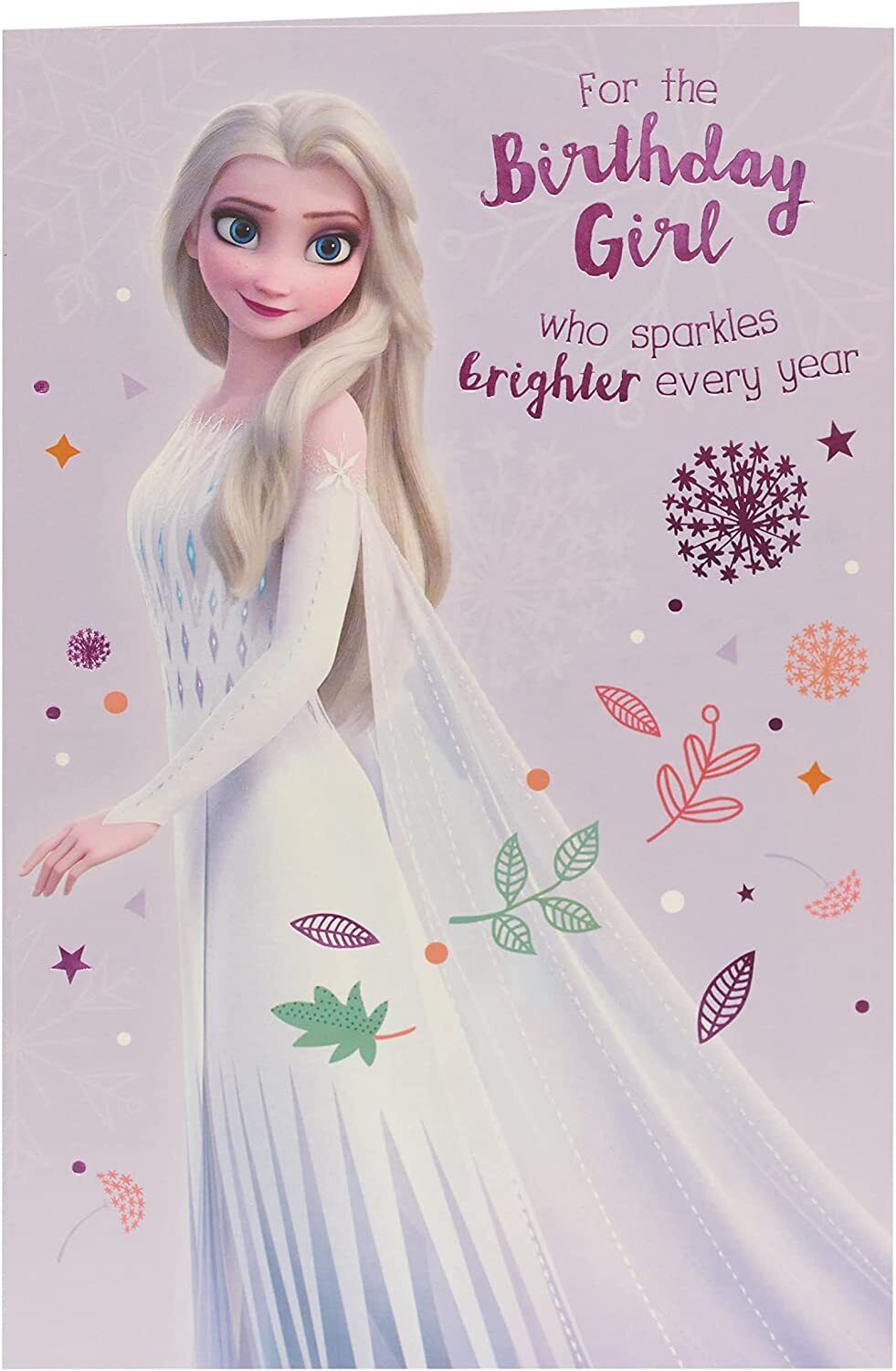 Frozen Elsa birthday greeting card featuring an enchanting illustration of Elsa from Disney's Frozen by UK Greetings.