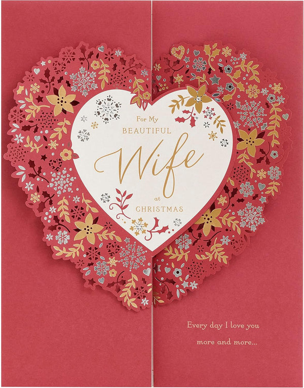 Everlasting Love Hearts and Floral Christmas Card for wife, UK Greetings greeting card with festive heart and floral design