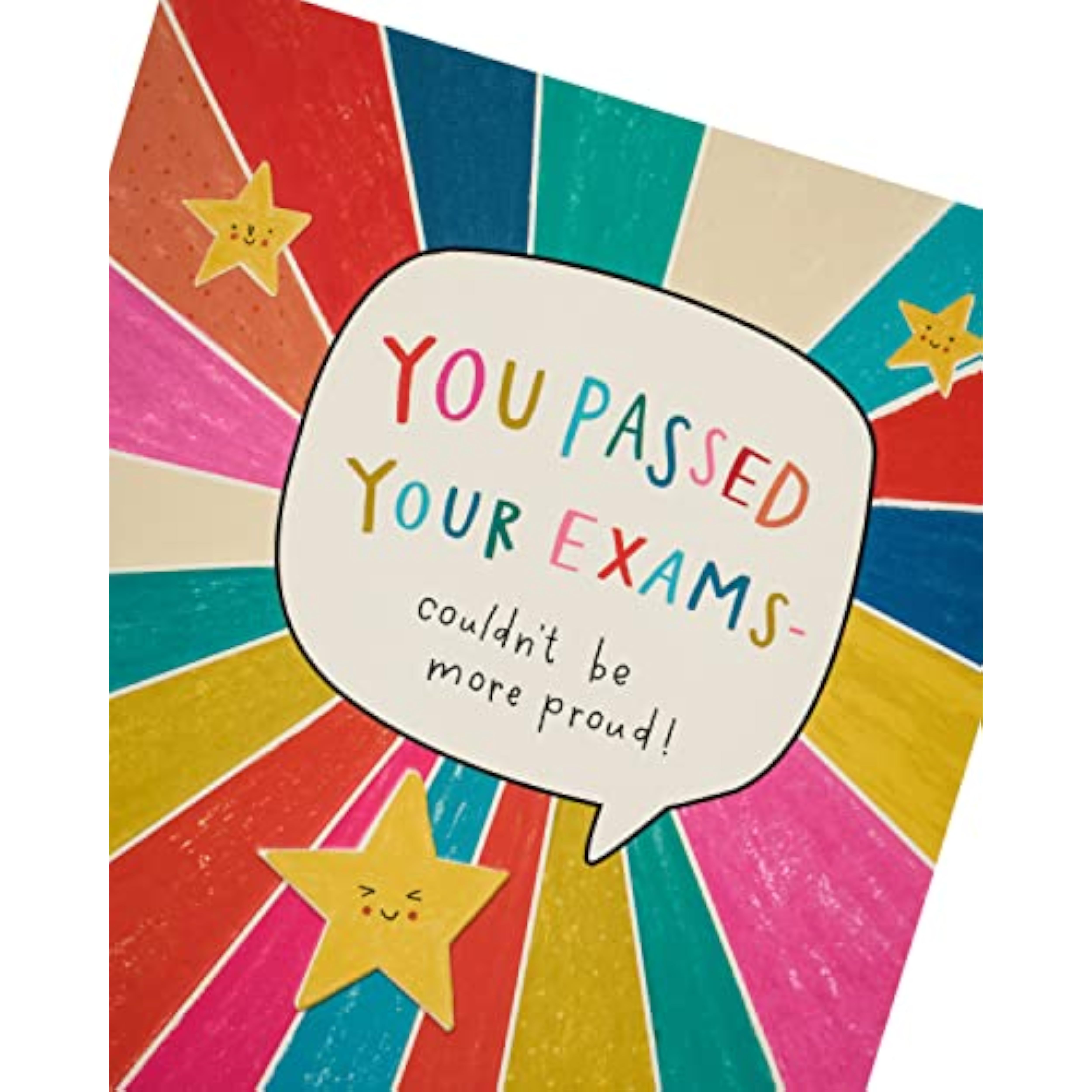 UK Greetings Exams Pass Congratulations Card in multi design with cheerful message and colorful illustrations for celebrating success